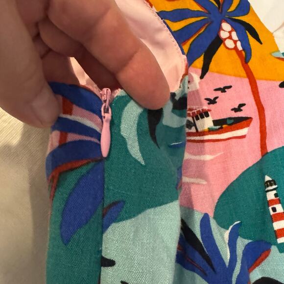 Sam Edelman Tropical Island Print Summer Dress Size 6 Tie Shoulders Palm Trees - Picture 6 of 10